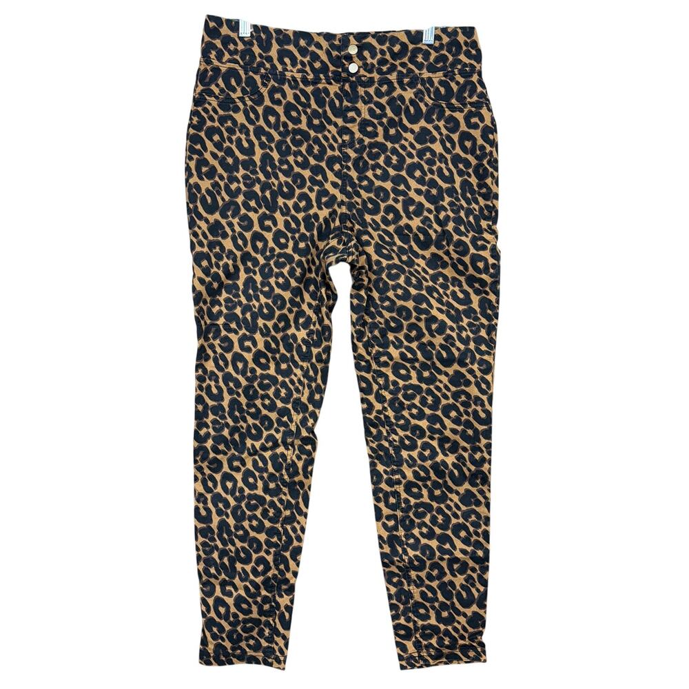 Terra & Sky Womens Pants Black Brown Leopard Print High Rise Pull On 0X/14W